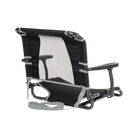 Back side of the black big comfort stadium chair with armrests.