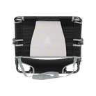 Straight back angle of the backside of the black big comfort stadium with armrests.
