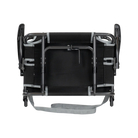 Underside of the black big comfort stadium chair with armrests with the l-hook closed.