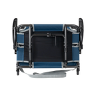 Underside of the navy big comfort stadium chair with armrests with the l-hook closed.