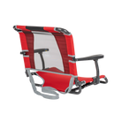 Back side of the red big comfort stadium chair with armrests.