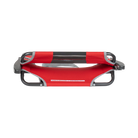 The red big comfort stadium chair with armrest folded up.