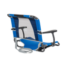 Back side of the royal blue big comfort stadium chair with armrests.