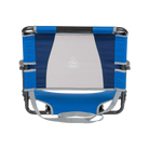 Straight back angle of the backside of the royal blue big comfort stadium with armrests.
