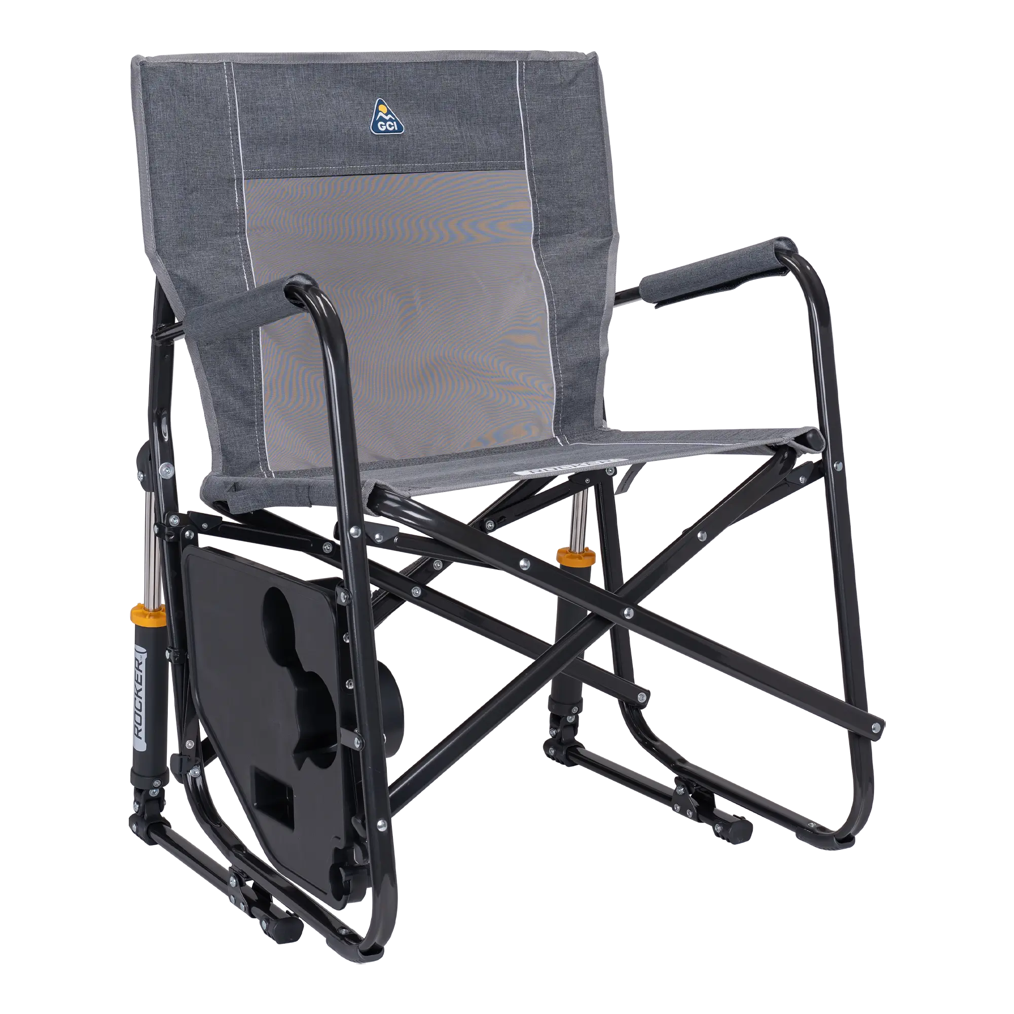 Freestyle Rocker with Side Table, Heathered Pewter, Front Table Down