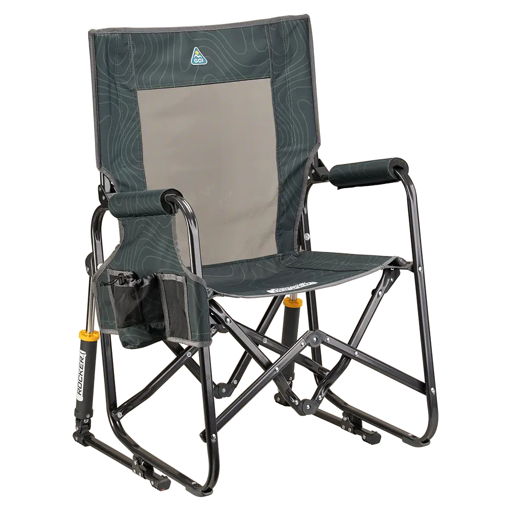 The front right side angle of the Hunter Topo Stowaway Rocker.