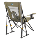 Back right angle of the loden green comfort pro rocker showing the spring-action rockers.