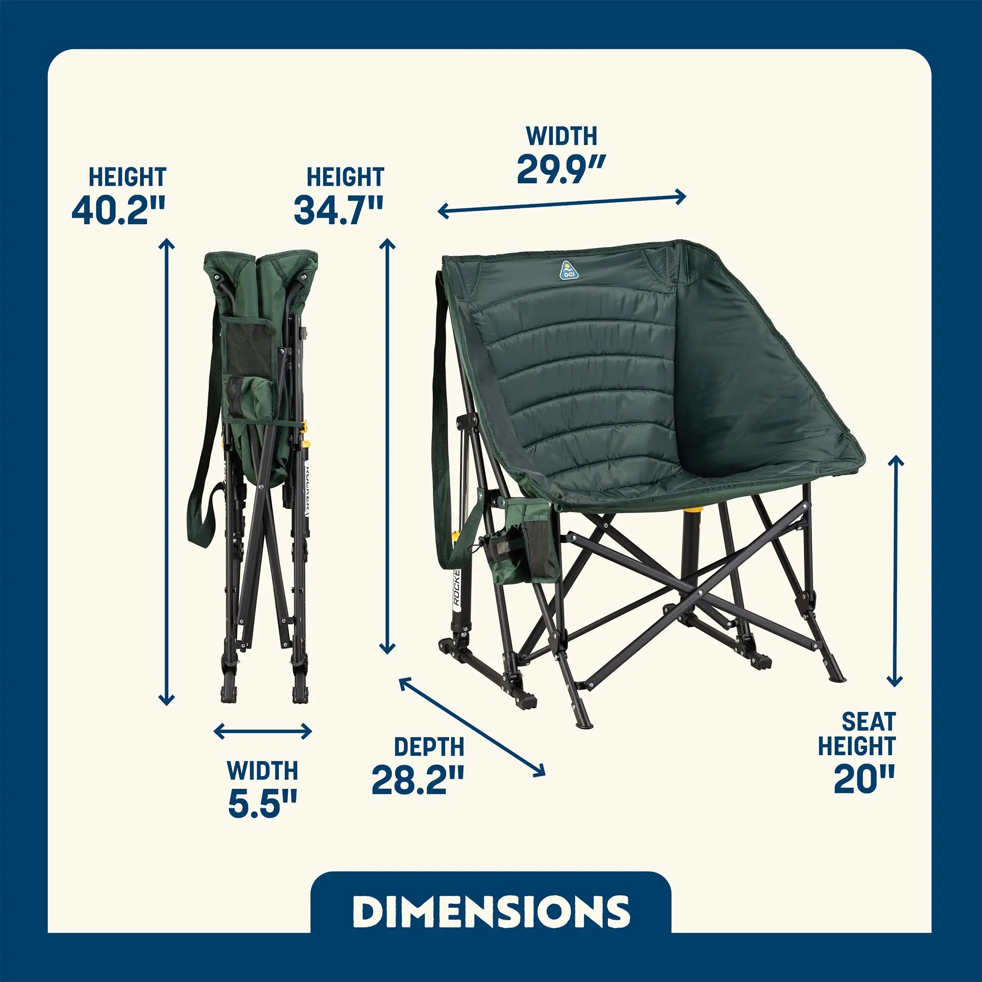 Hunter Puff Rocker dimensions overview.