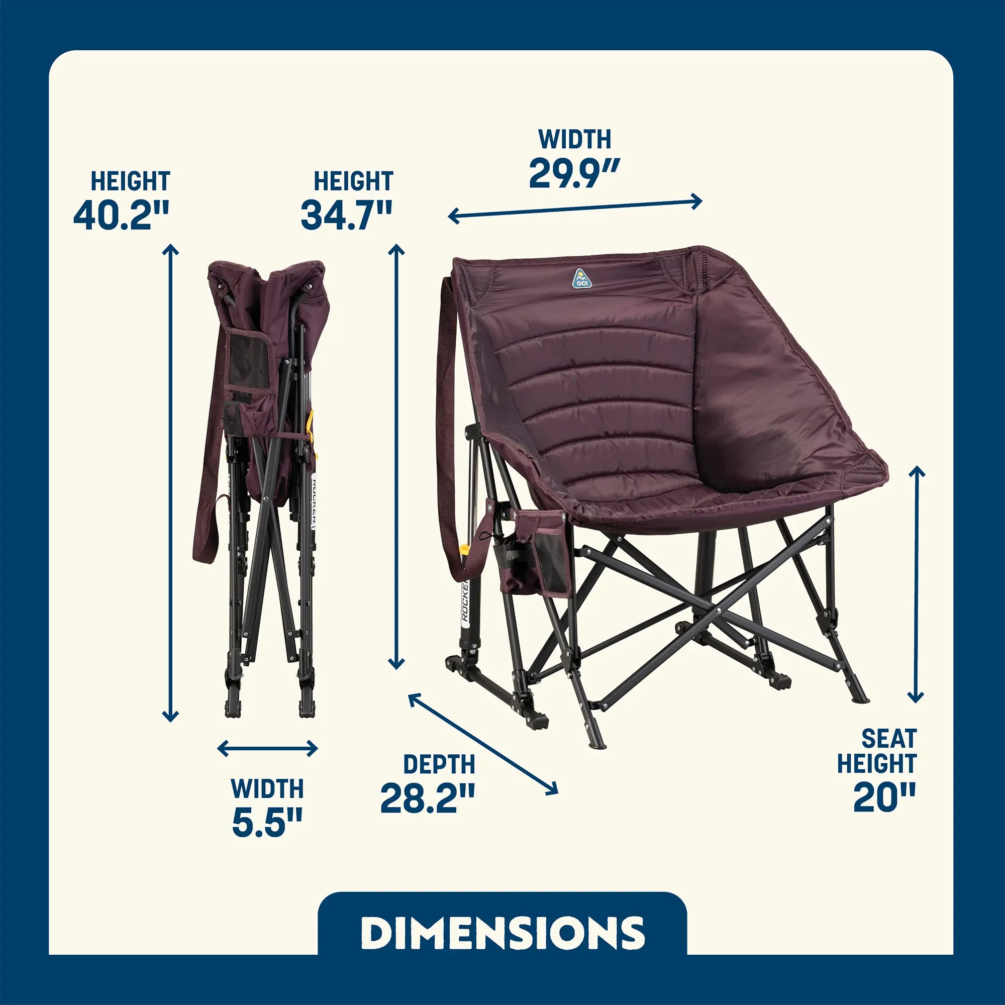 Amethyst Puff Rocker dimensions overview.