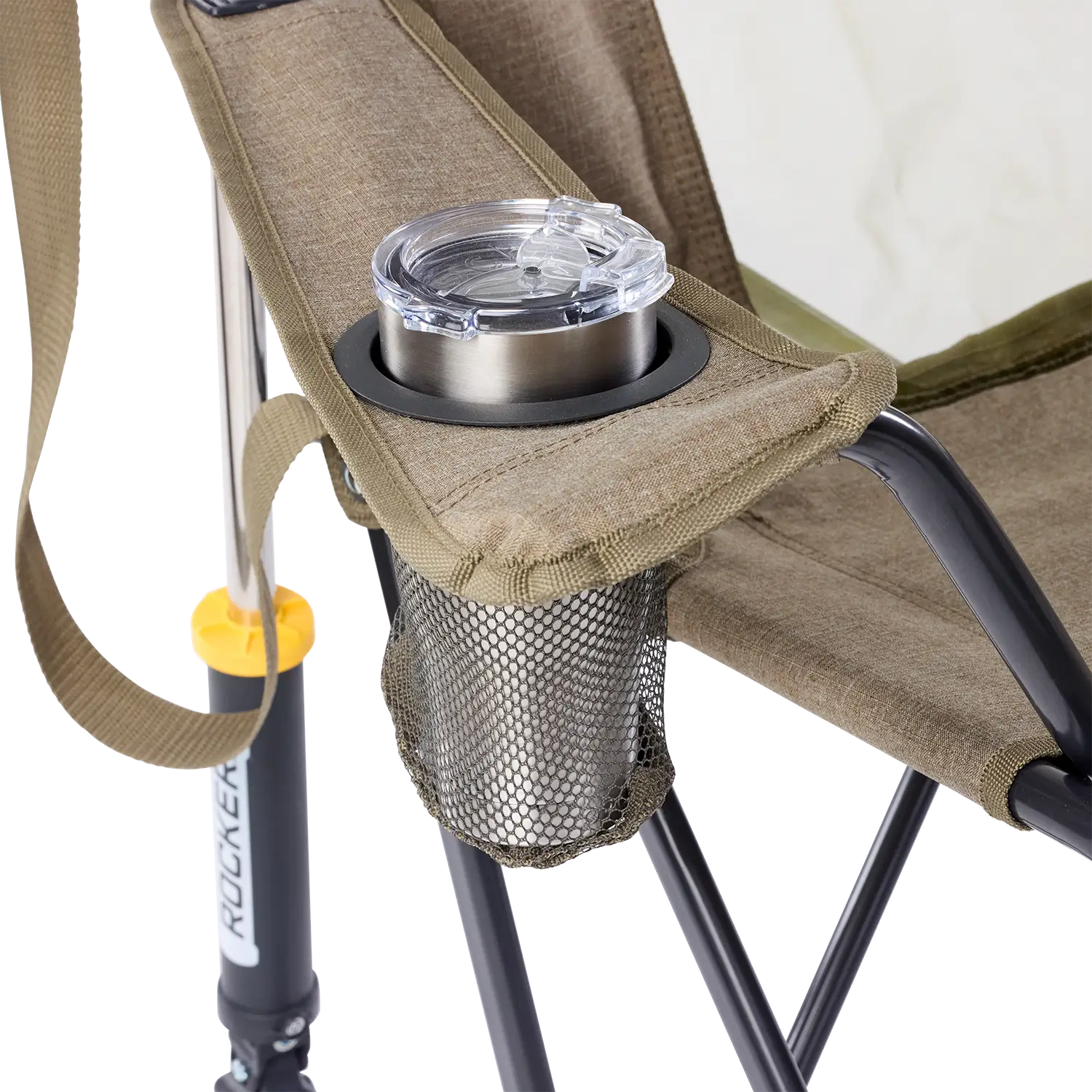 Cup holder and armrest of the Heathered Age Fatigue Comfort Pro Rocker XL.