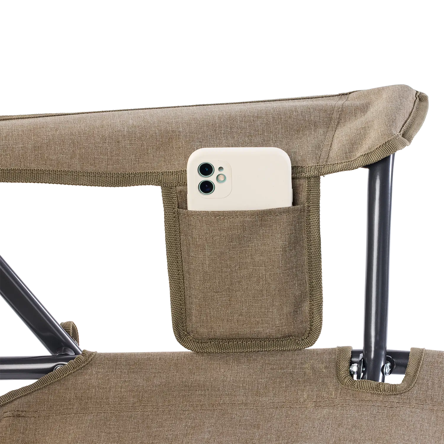 Phone holder and arm rest of the Heathered Age Fatigue Comfort Pro Rocker XL.