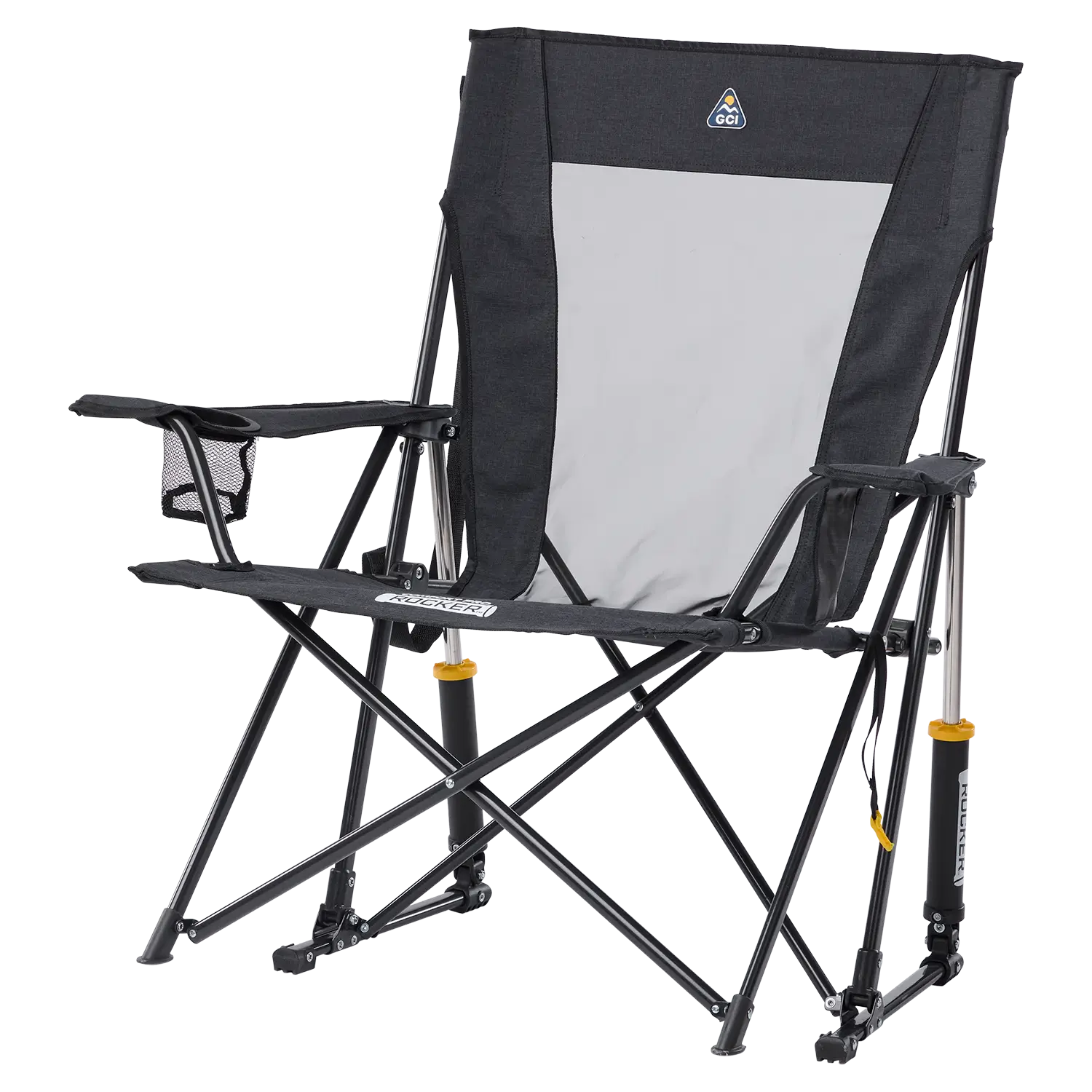Front left view of the Heathered Charcoal Comfort Pro Rocker XL.
