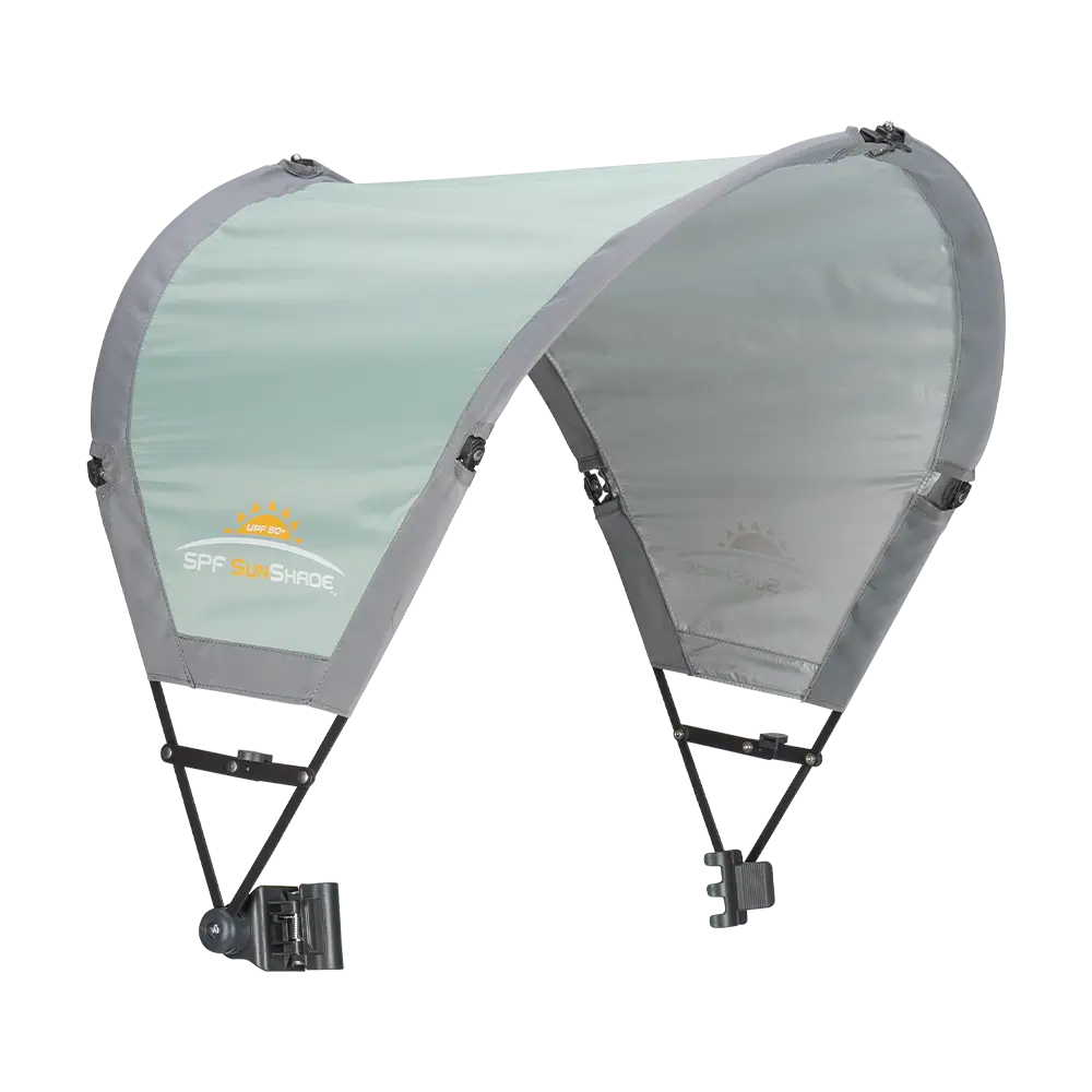 Front angle of the pastel green sunshade accessory.