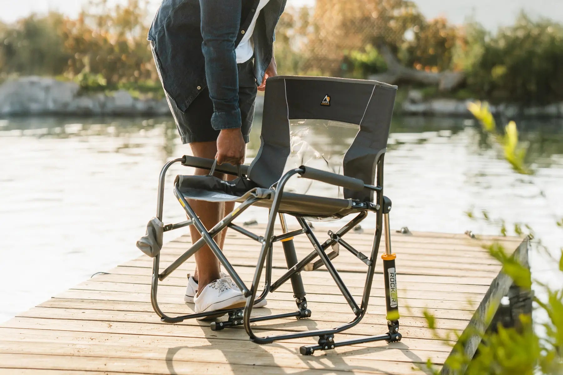 A freestyle rocker being folded using the eazy fold technology.