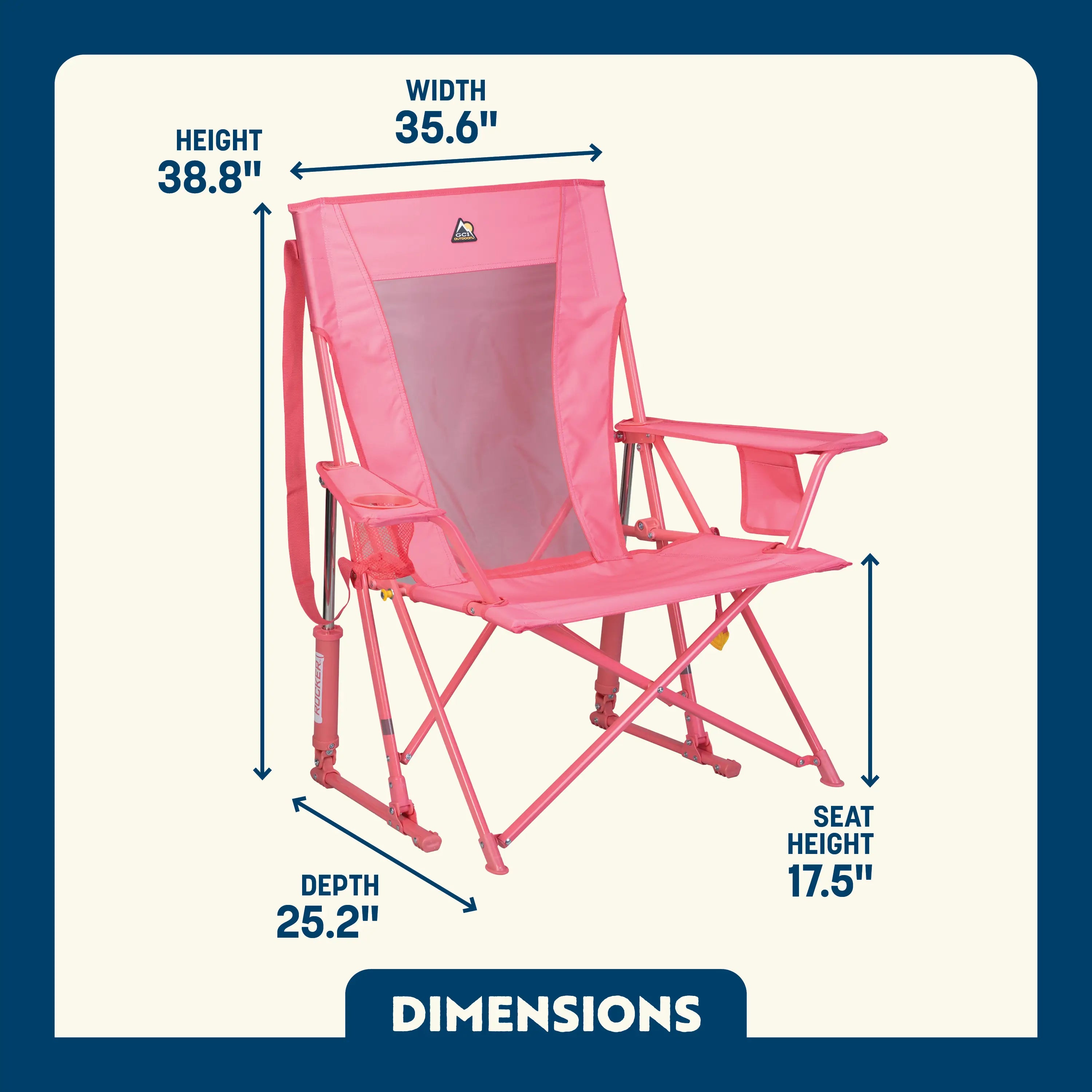 Blush Comfort Pro Rocker with cupholder showing the dimensions.
