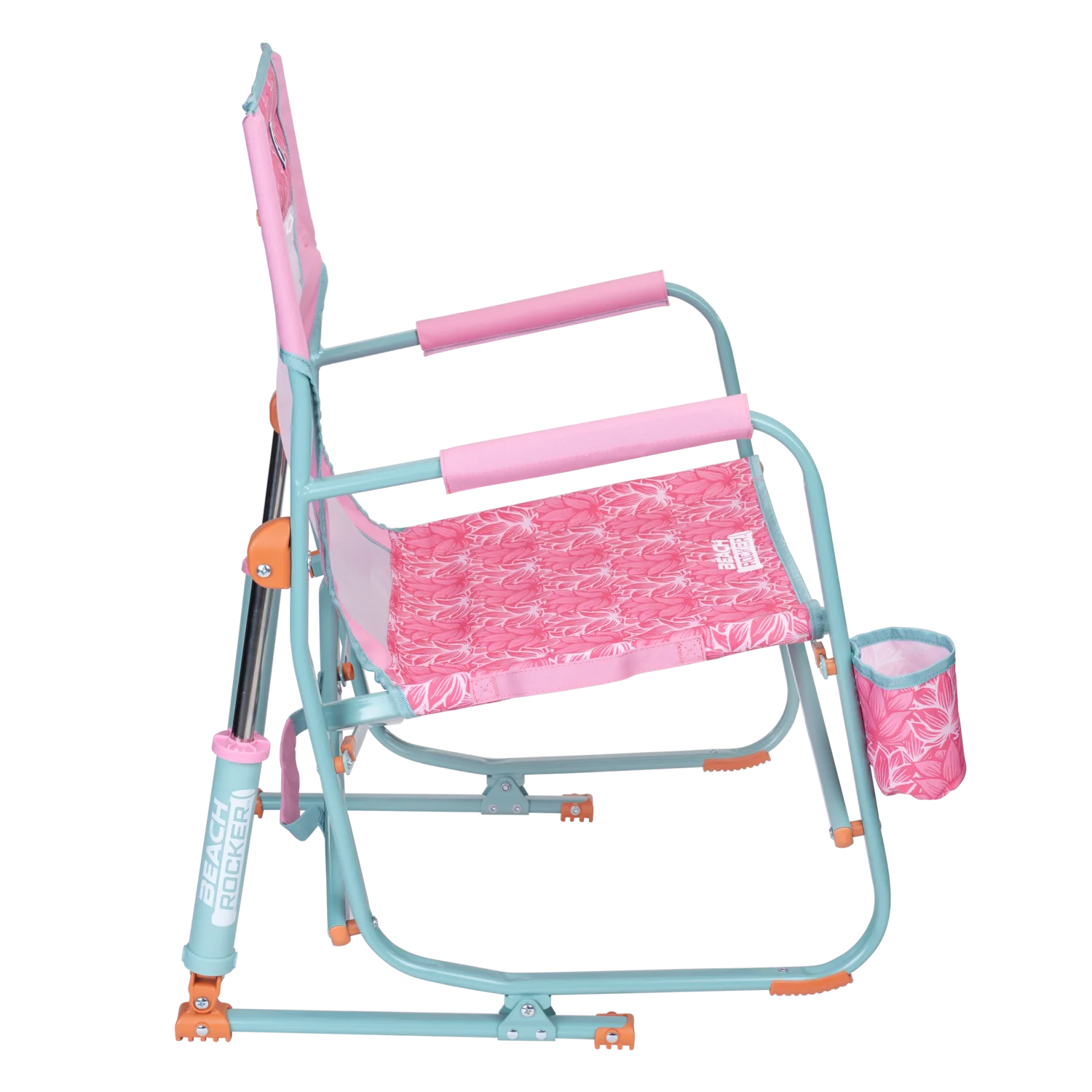 Side angle of the Beach Rocker in pink lotus print.