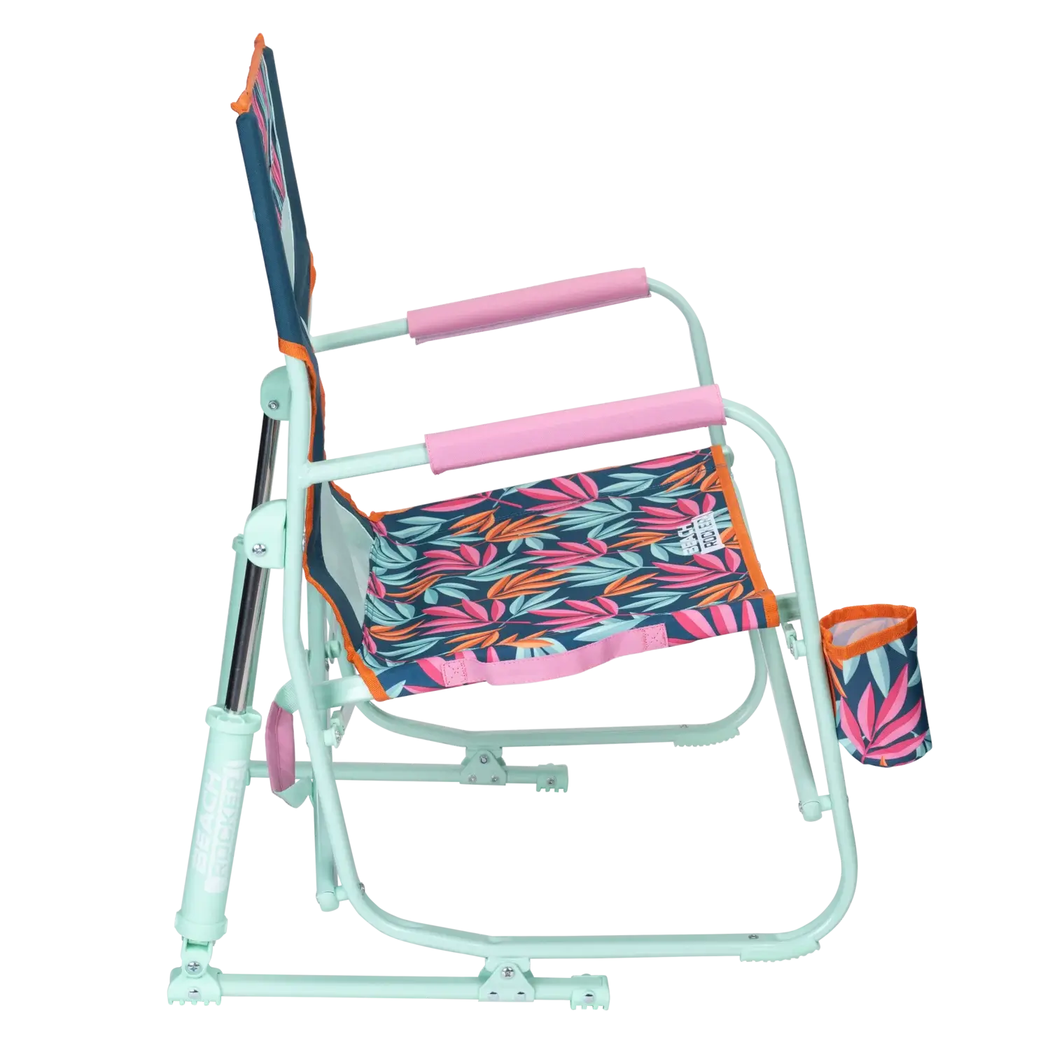 Side angle of the Beach Rocker in tropical escape print.