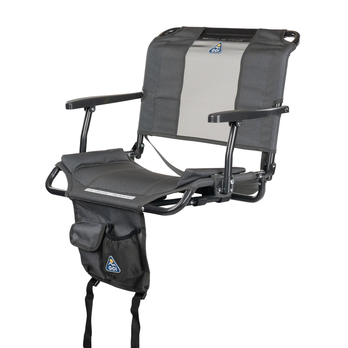 Front left view of the dark charcoal Big Comfort Stadium Chair with Armrests 2.0.