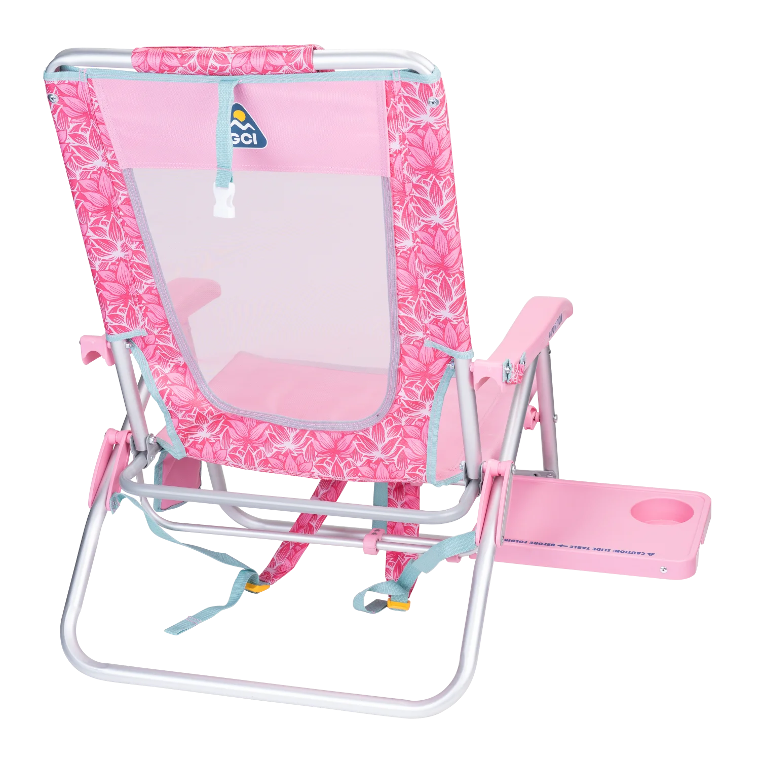 Back right view of the GCI Big Surf beach chair in pink lotus.