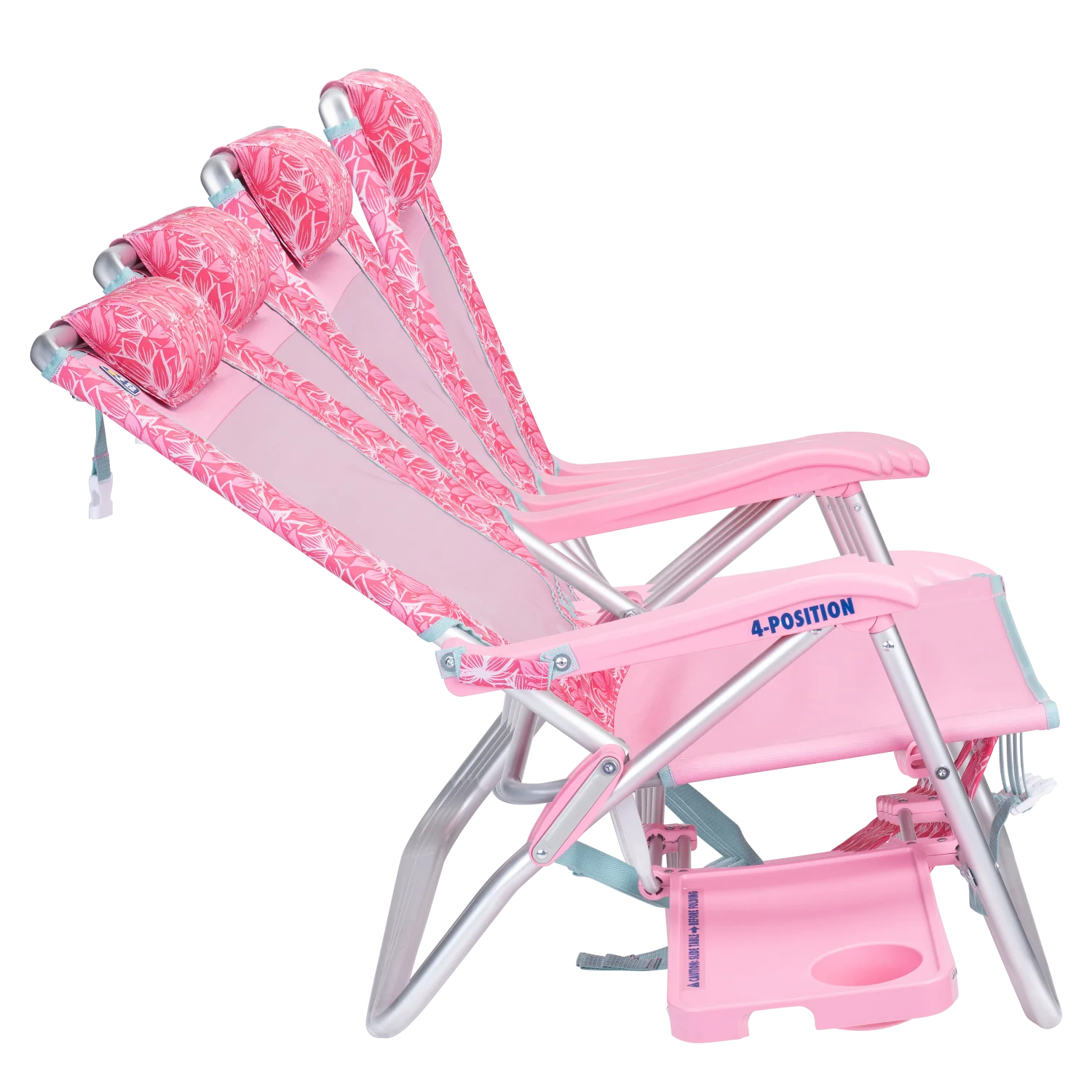 Side view of the recline positions on the Big Surf with Slide Table in pink lotus.