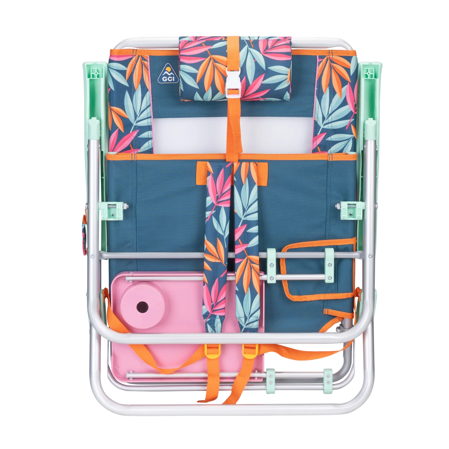 Front angle of the folded Big Surf with Slide Table in tropical escape print.