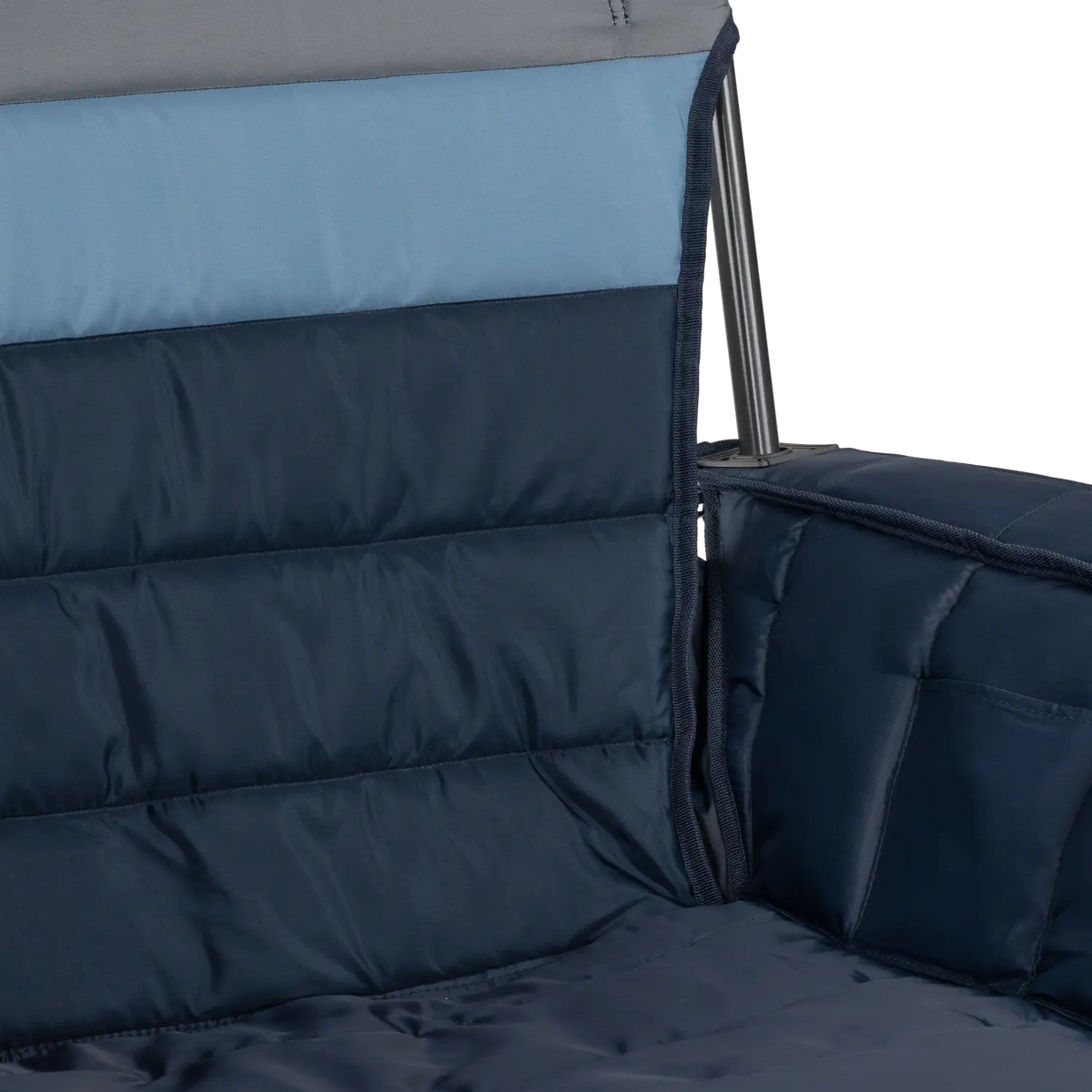 Close up view of the quilted fabric on the indigo Comfort Pro Insulated Rocker.