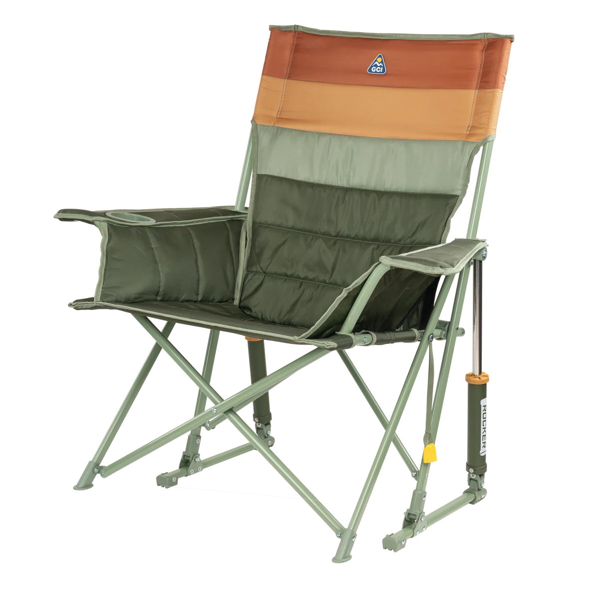 Front left view of the olive Comfort Pro Insulated Rocker.