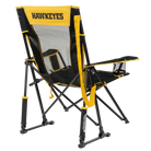 Back angle of Comfort Pro Rocker with University of Iowa print.