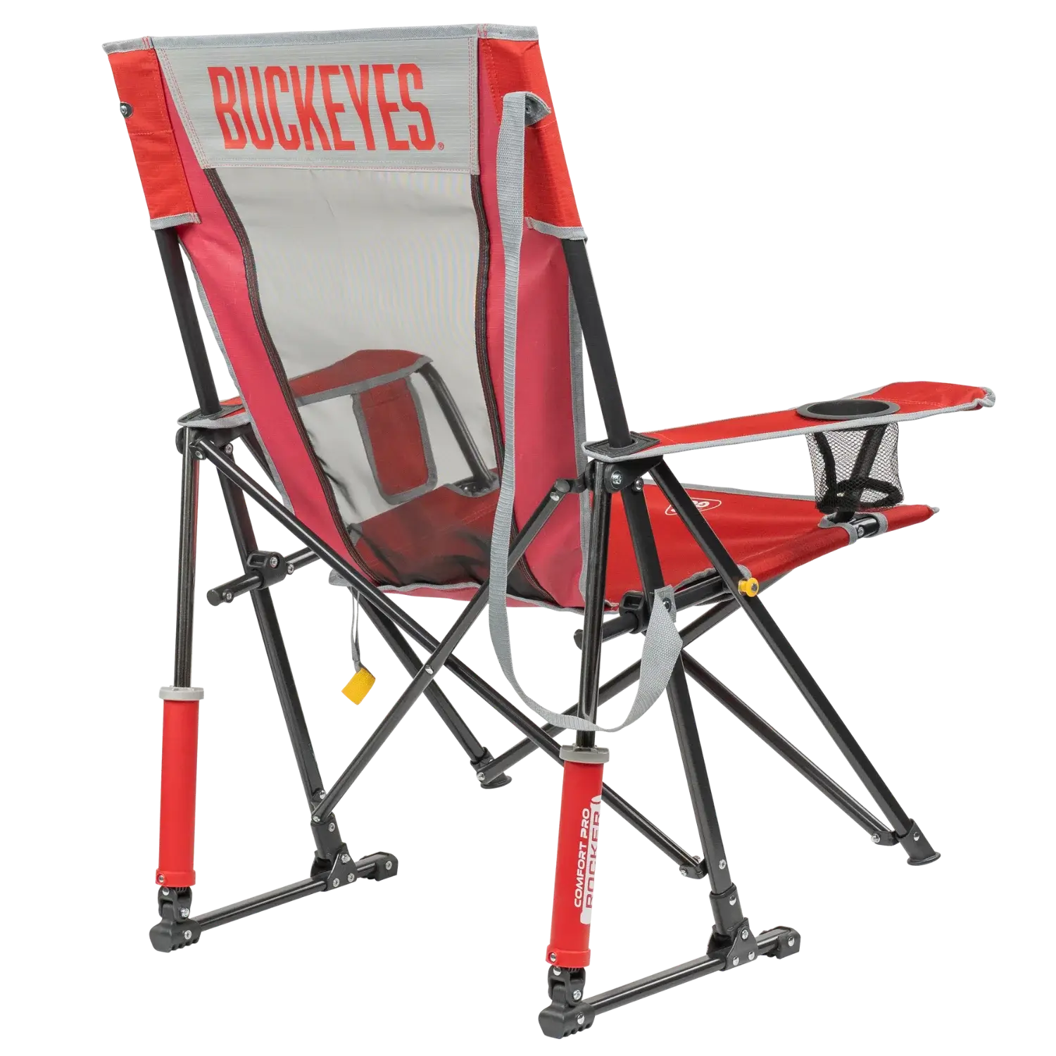 Back angle of Comfort Pro Rocker with Ohio State University print.