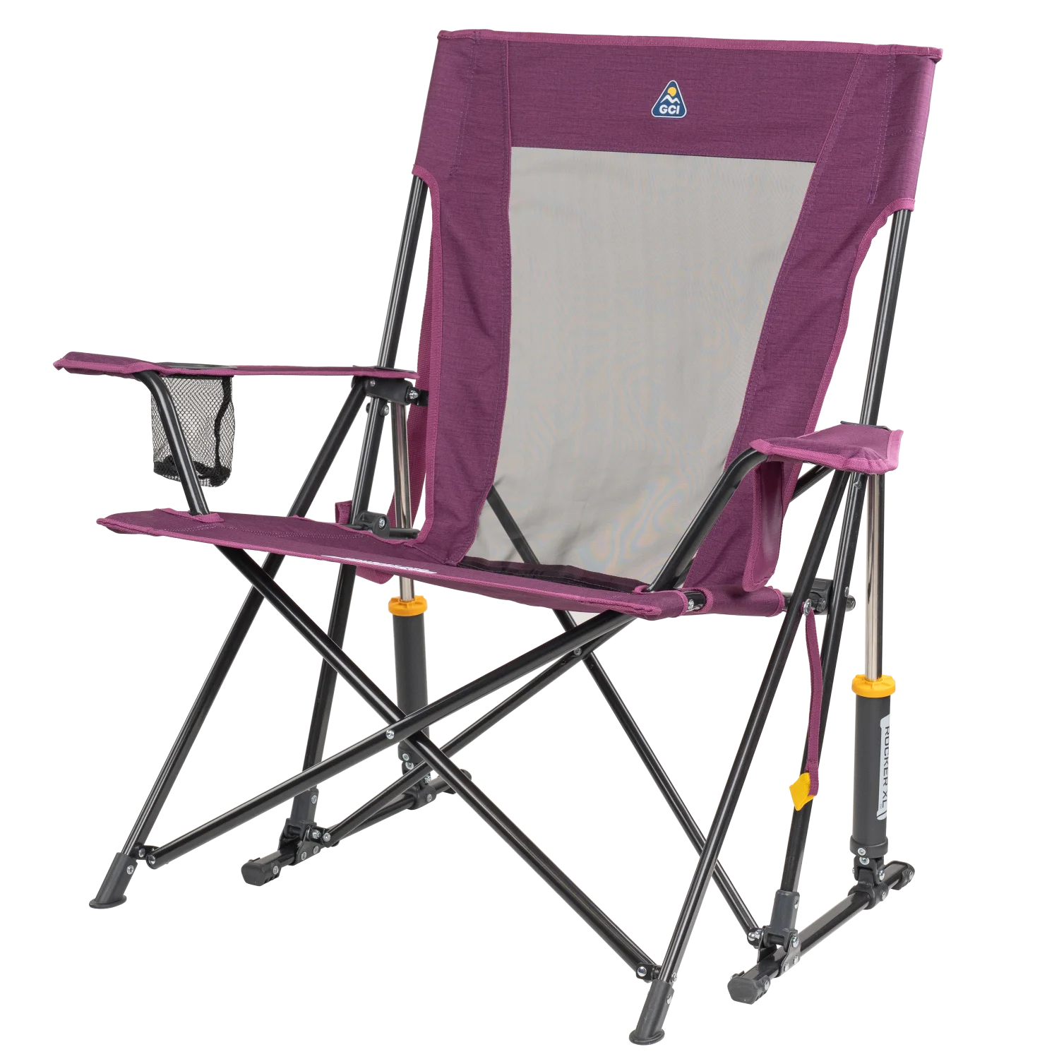 Front left view of the heathered berry Comfort Pro Rocker XL.