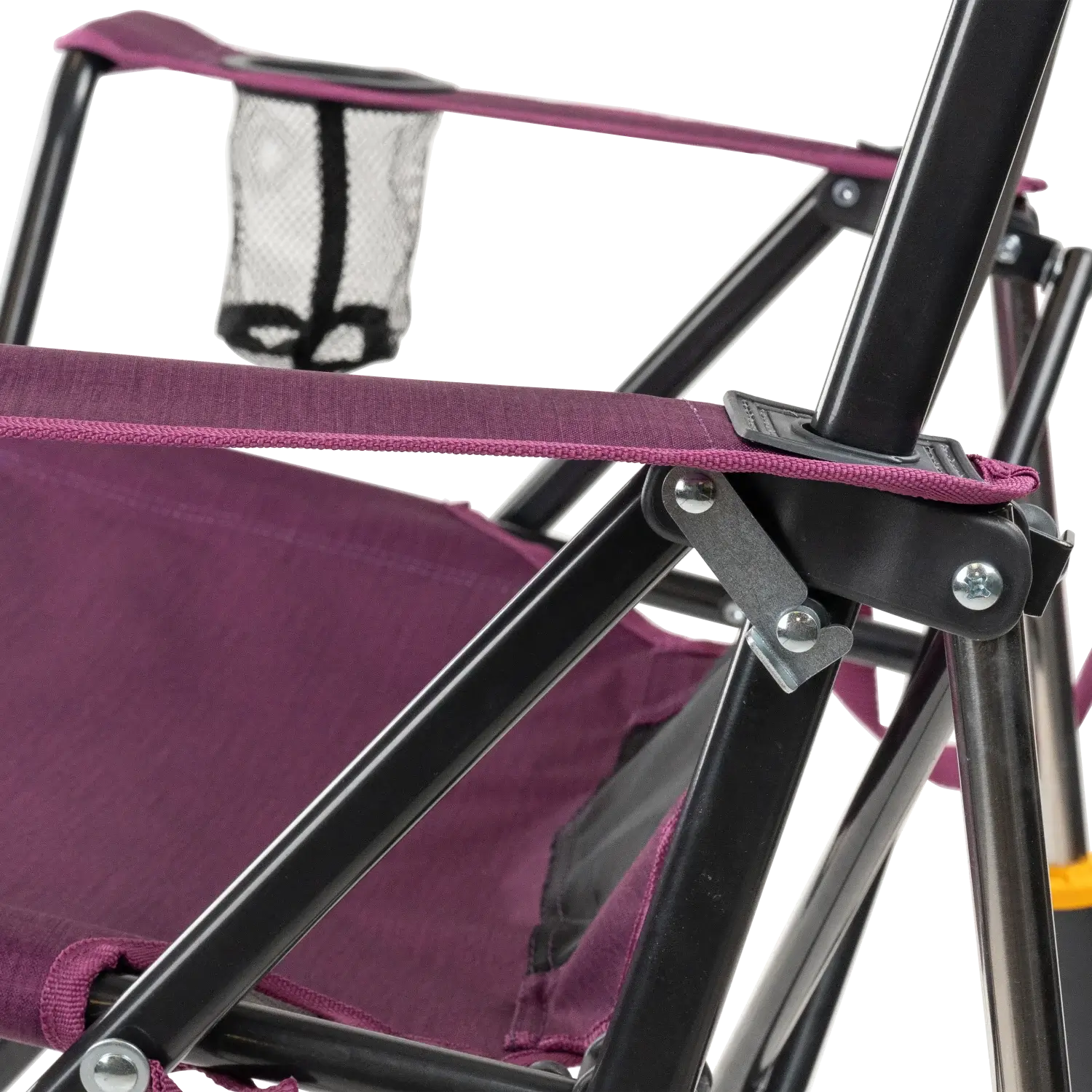 Close-up of the safety lock on the heathered berry Comfort Pro Rocker XL.