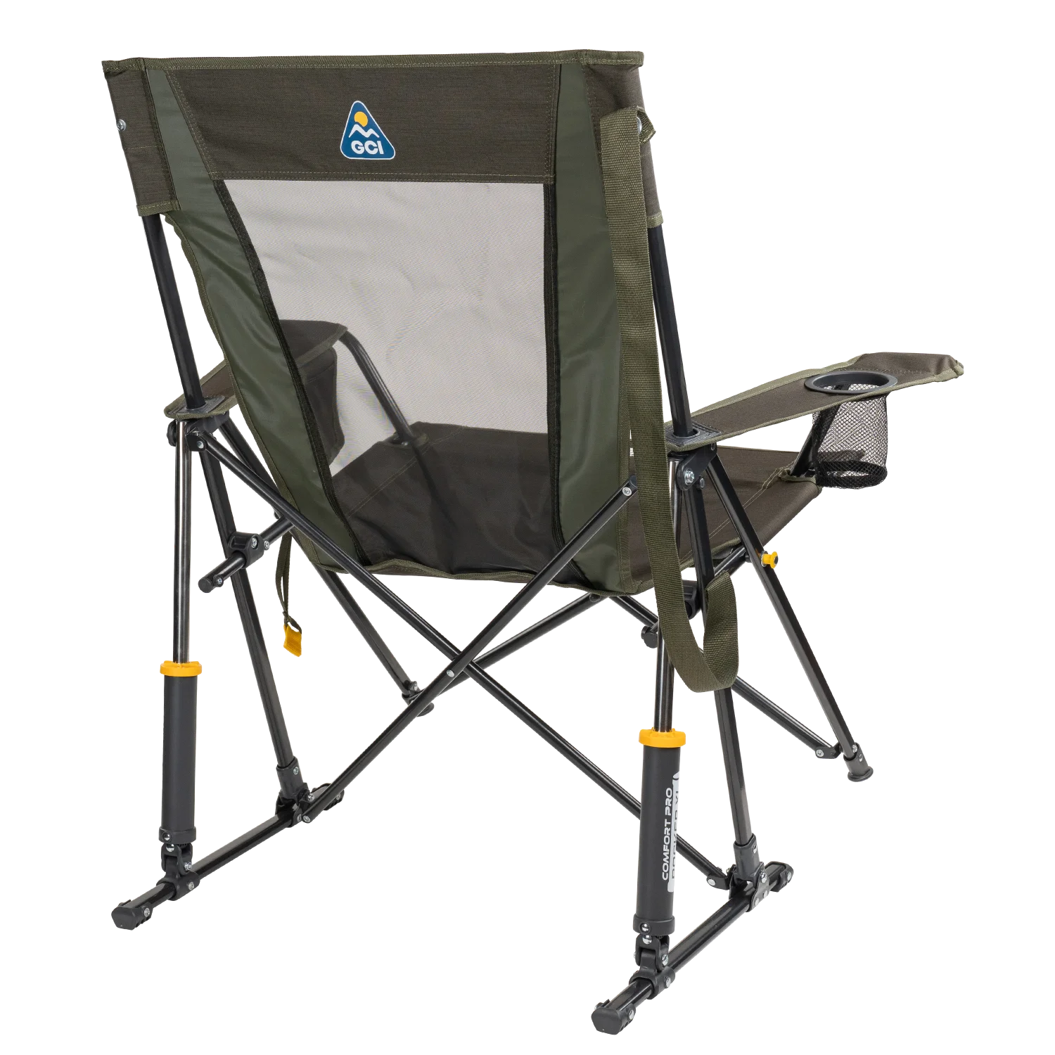 Back right view of the heathered olive Comfort Pro Rocker XL.