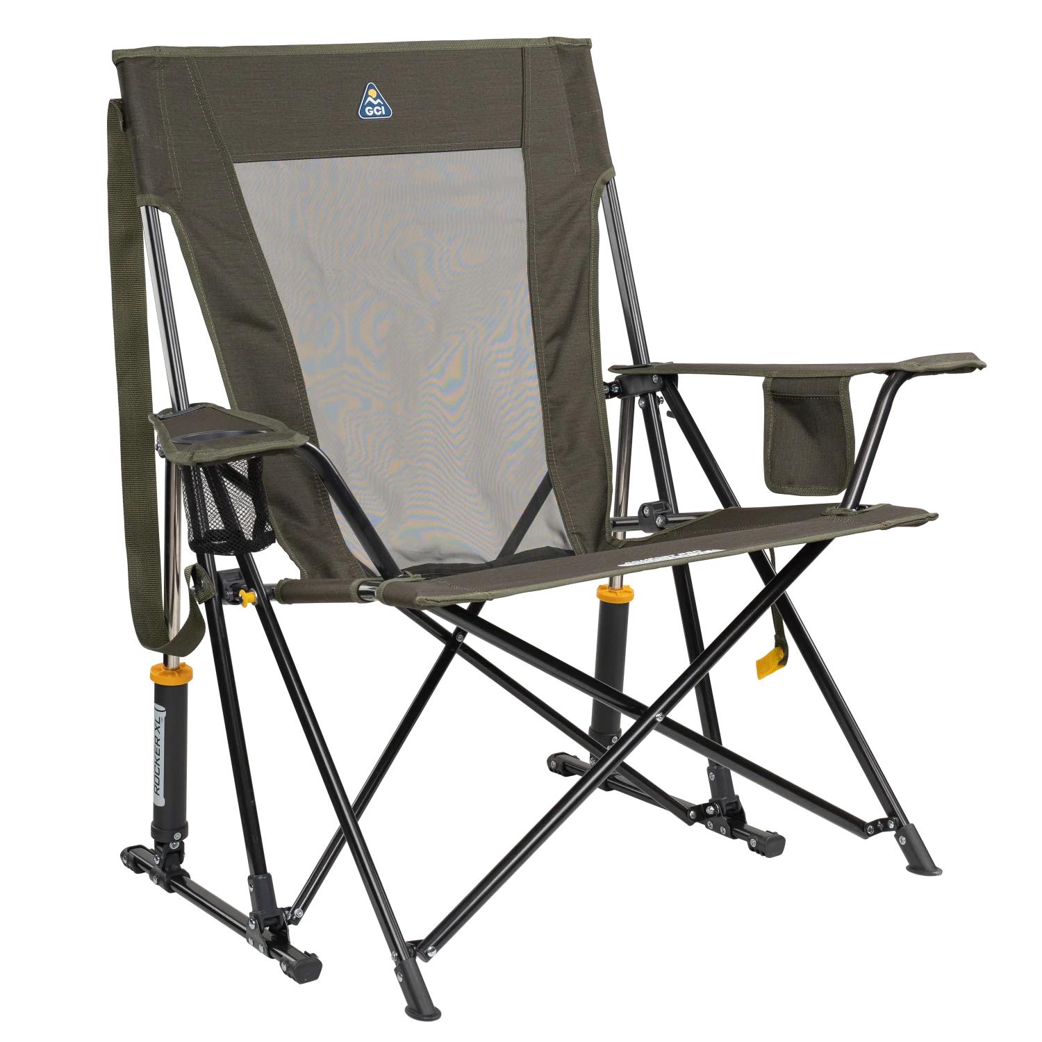 Front right view of the heathered olive Comfort Pro Rocker XL.
