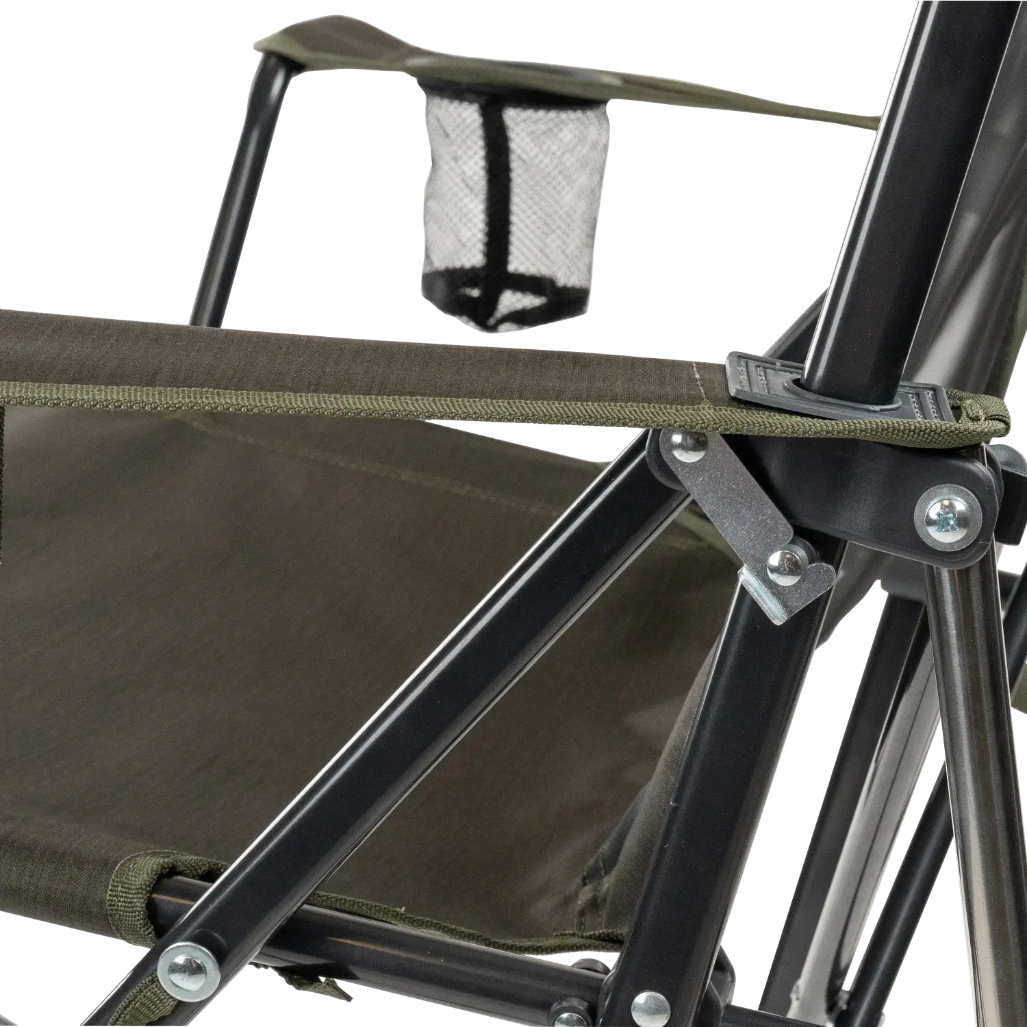 Close-up of the safety lock on the heathered olive Comfort Pro Rocker XL.