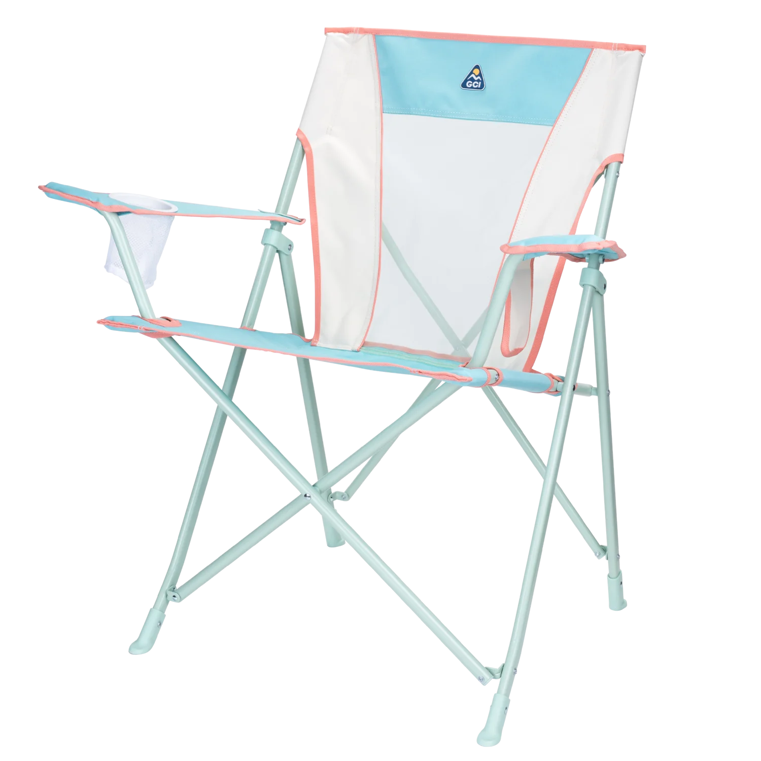 Front left angle of the Comfort Quad Chair in ivory color block.