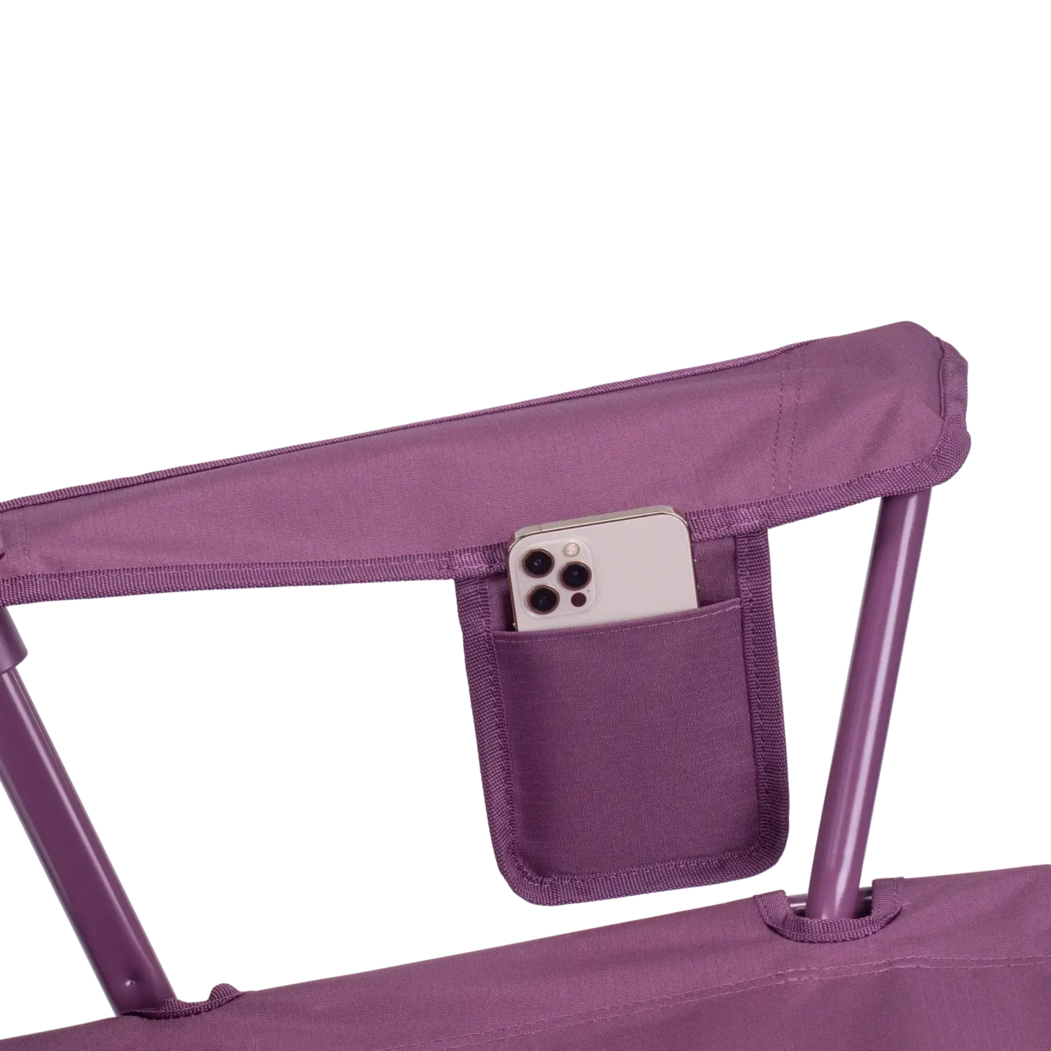 Close-up of the beverage holder on the Comfort Quad Chair in pastel amethyst.