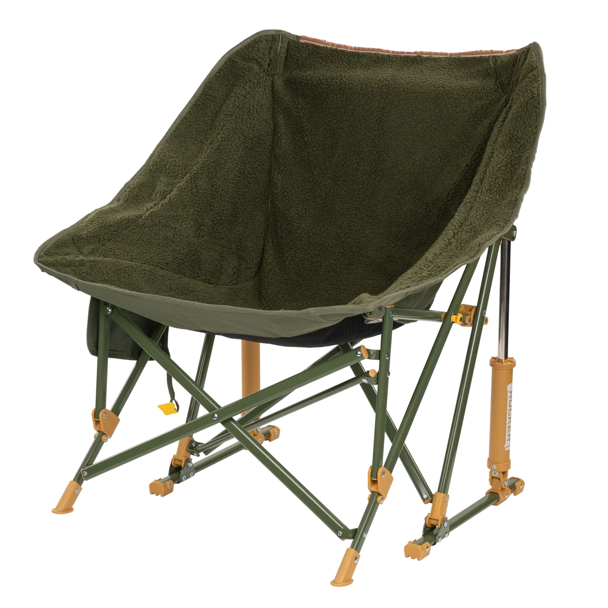 Front left view of the olive Fleece Rocker.