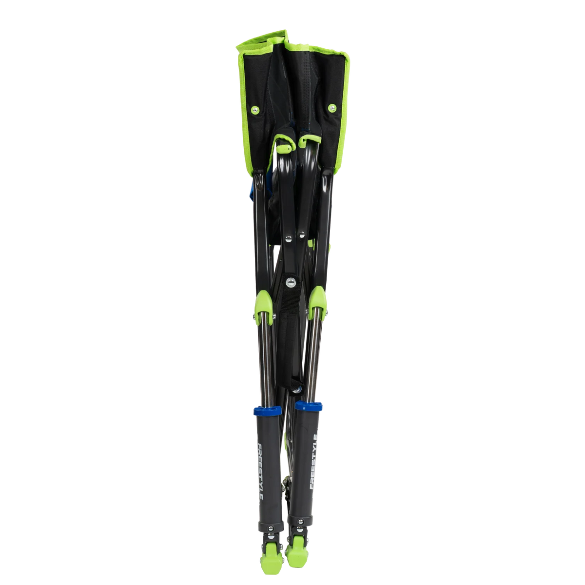 Front view of the folded Freestyle Rocker in blue/green shockwave.