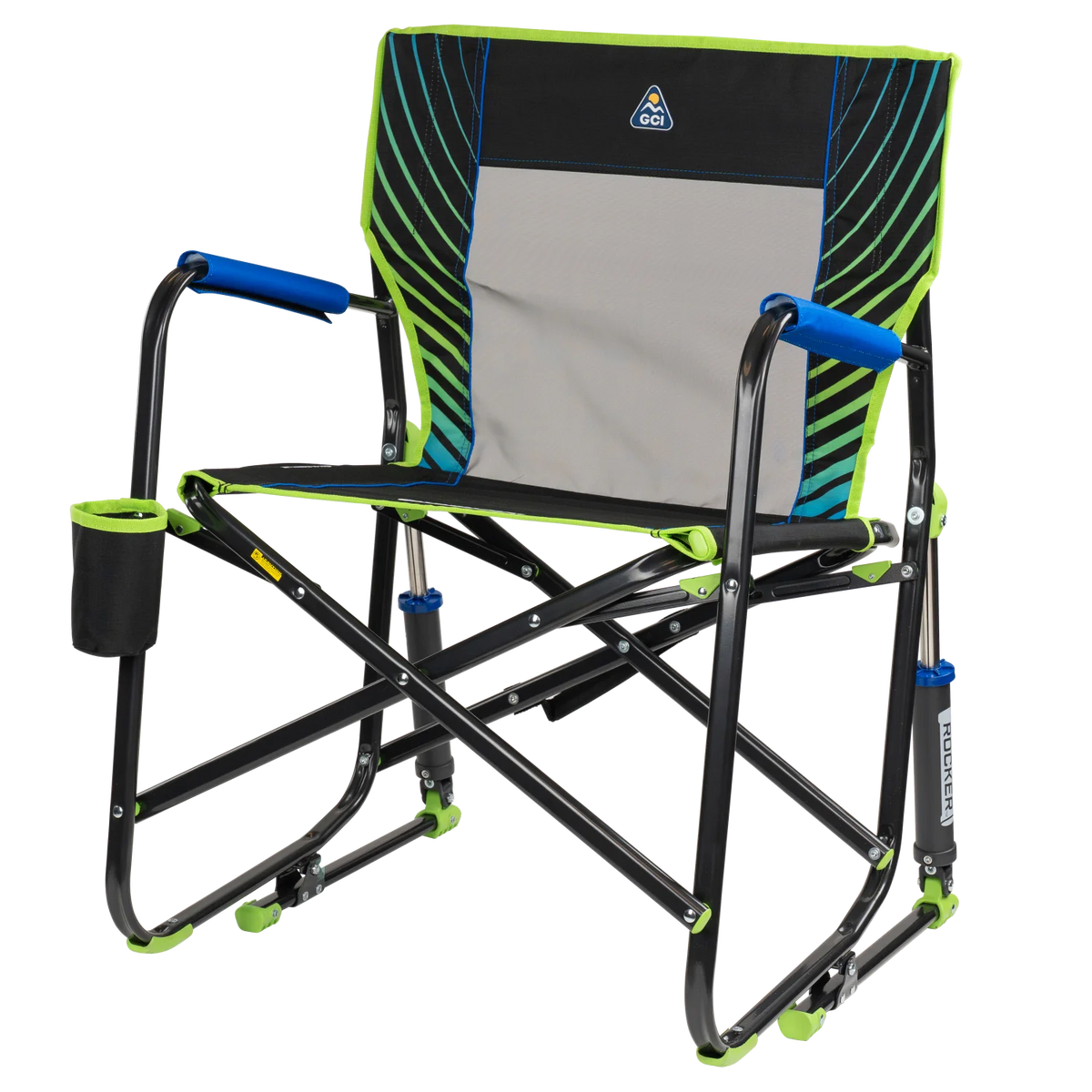 Front left view of the blue/green shockwave Freestyle Rocker.