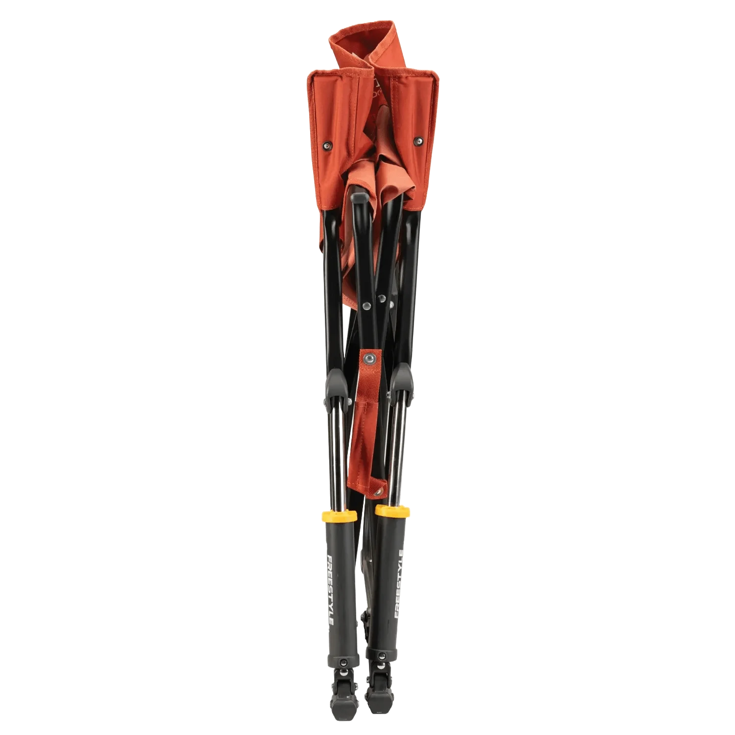 Front angle of a folded freestyle rocker in pumpkin spice color.