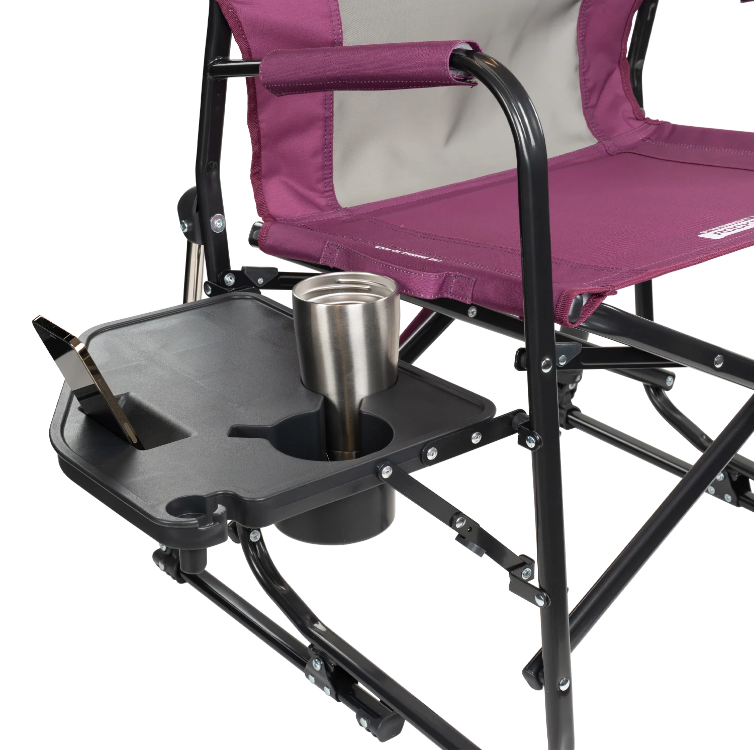 Close up view of the side table on the berry Freestyle Rocker XL with Side Table.