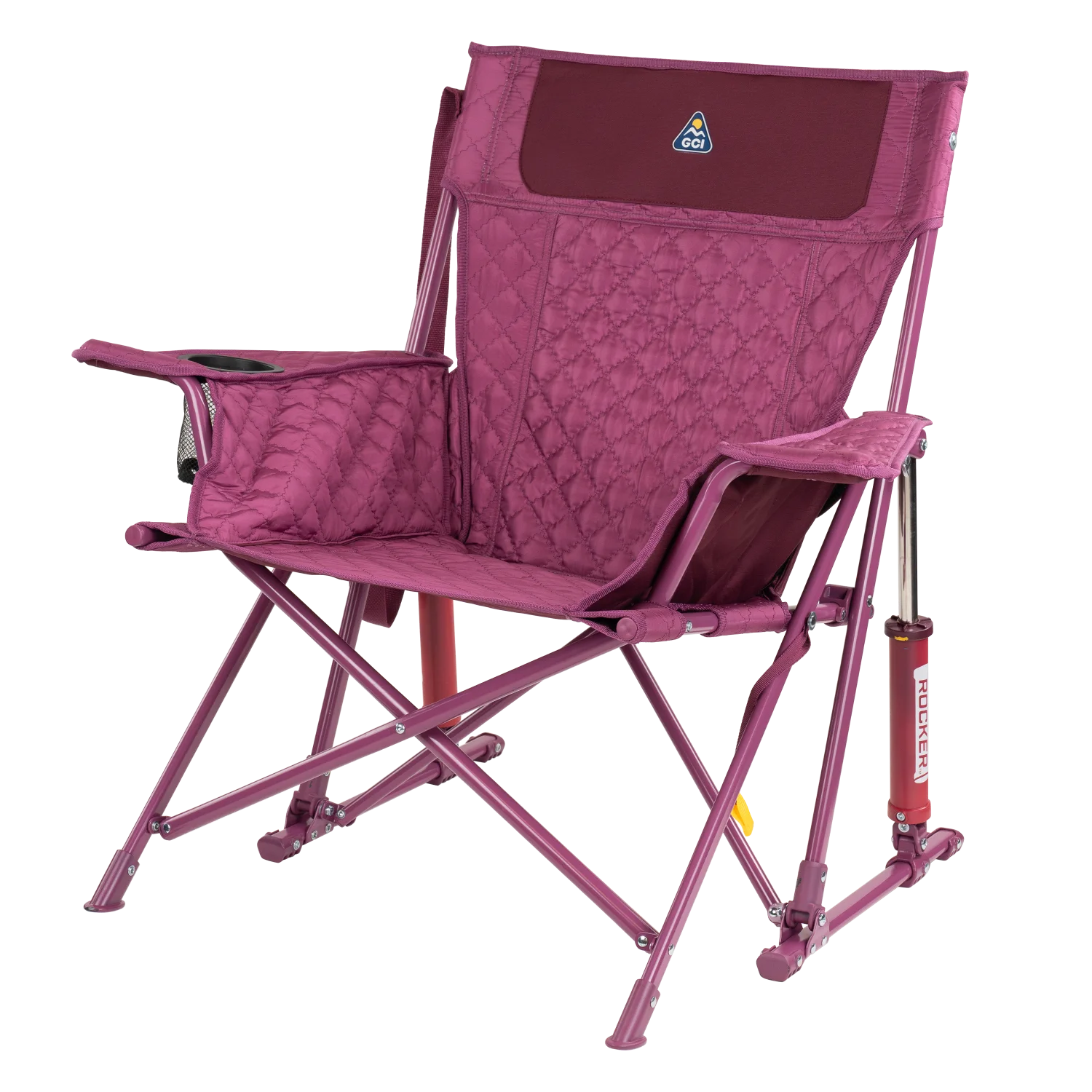 Front left view of the berry Kickback Insulated Rocker.