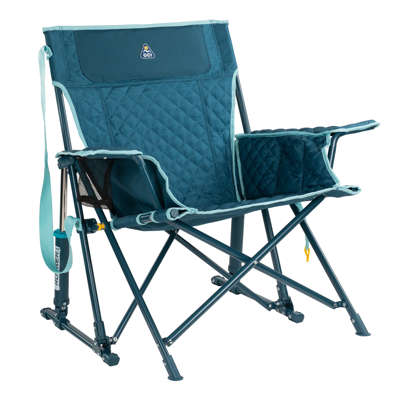 Front left view of the teal Kickback Insulated Rocker.