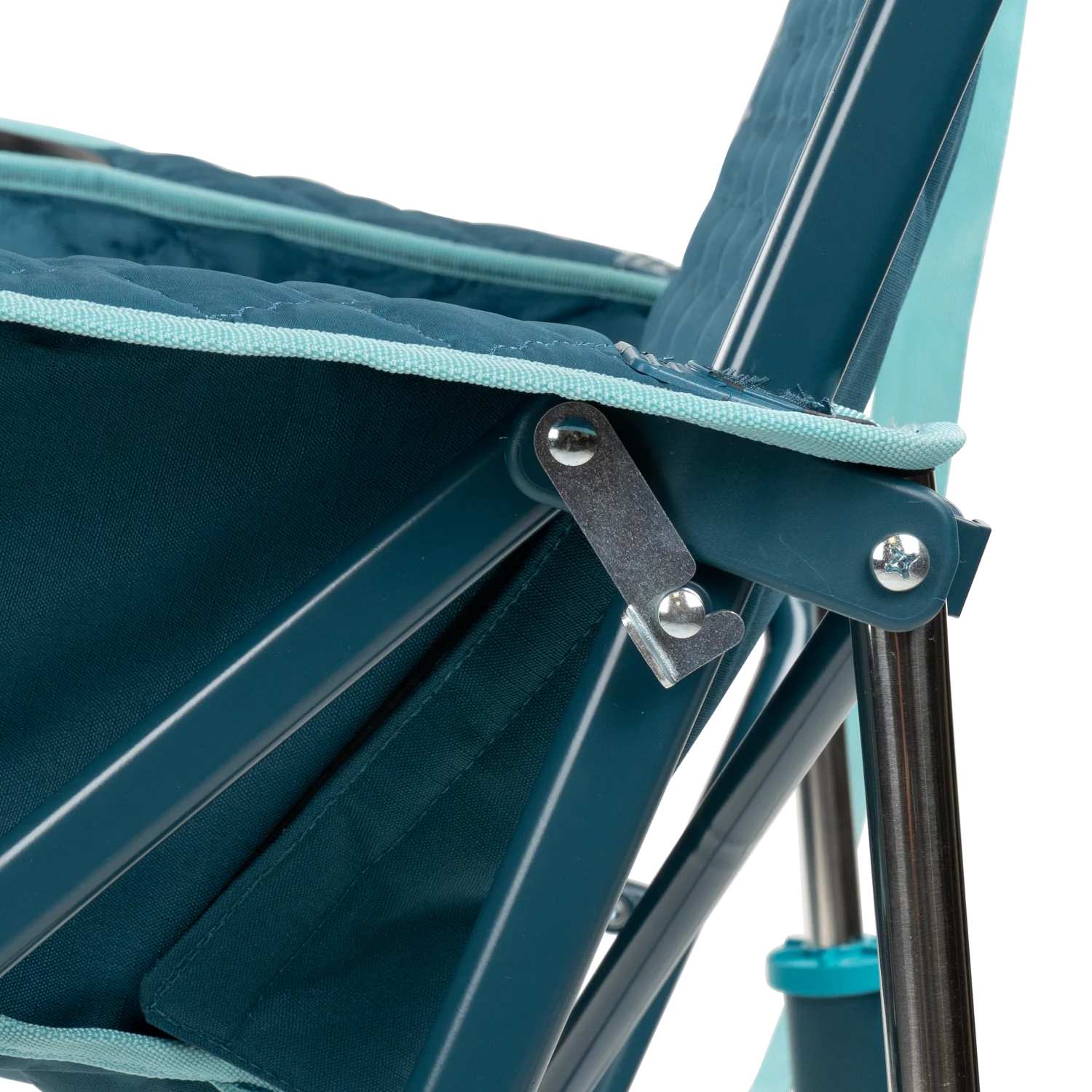 Close up view of the safety lock on the teal Kickback Insulated Rocker.