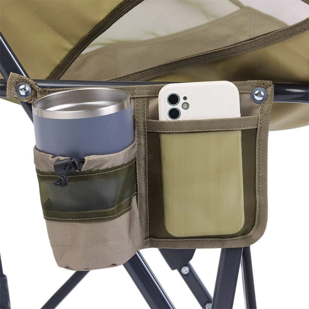 Phone holder and cup holder of the Aged Fatigue Pod Rocker Elite.