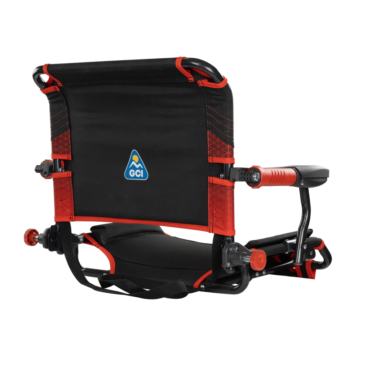 Back right view of the redline fade Stadium Rock-Cliner 2.0.