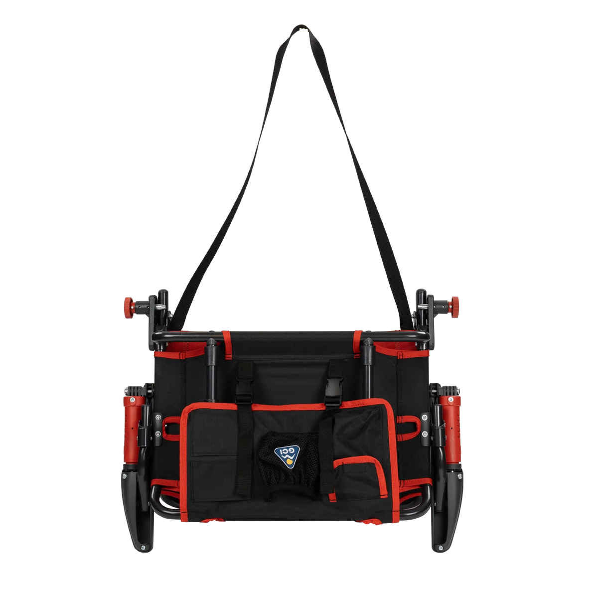 The pack & port caddy on the folded redline fade Stadium Rock-Cliner 2.0.