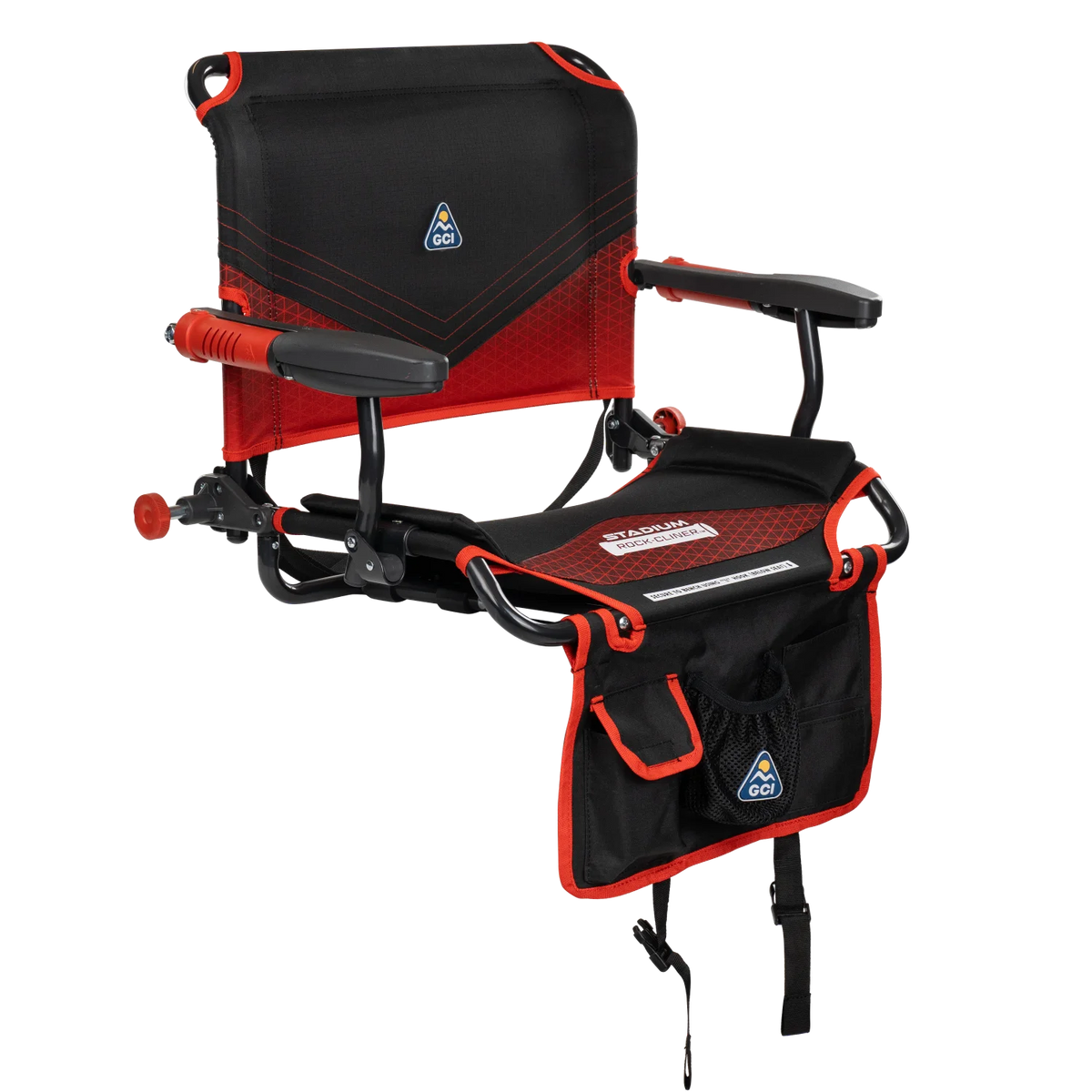 Front right view of the redline fade Stadium Rock-Cliner 2.0.