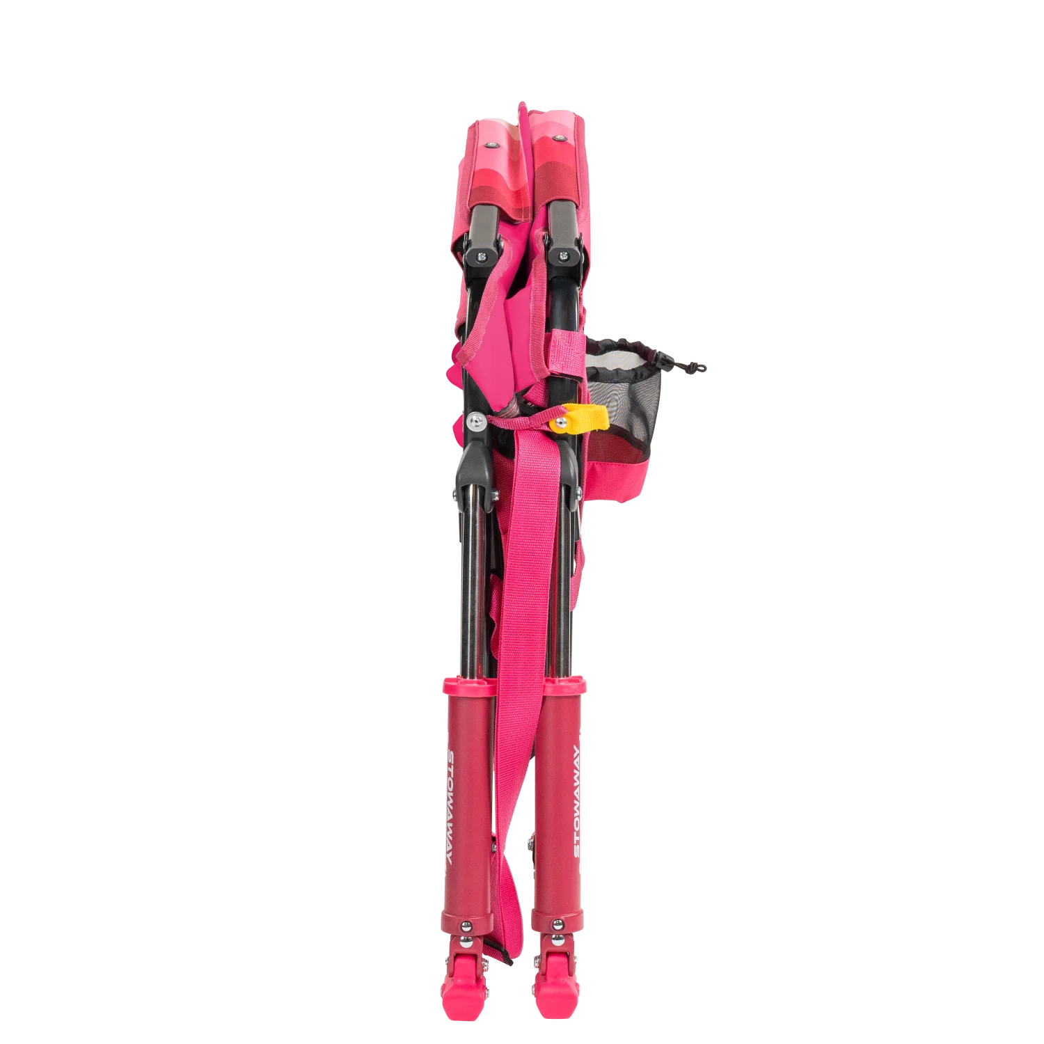 Front view of the folded Stowaway Rocker in pink flame waves.