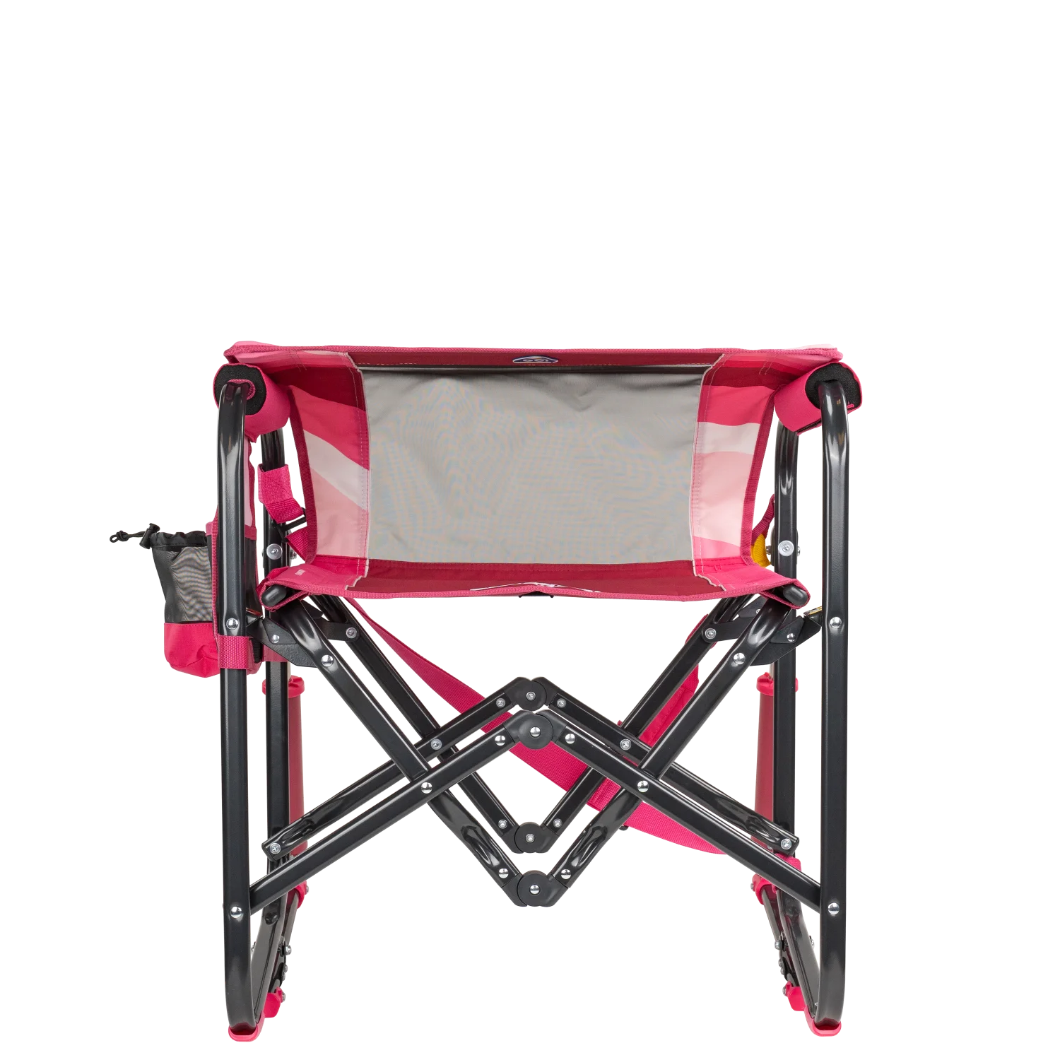 Folded down backrest on the pink flame waves Stowaway Rocker.